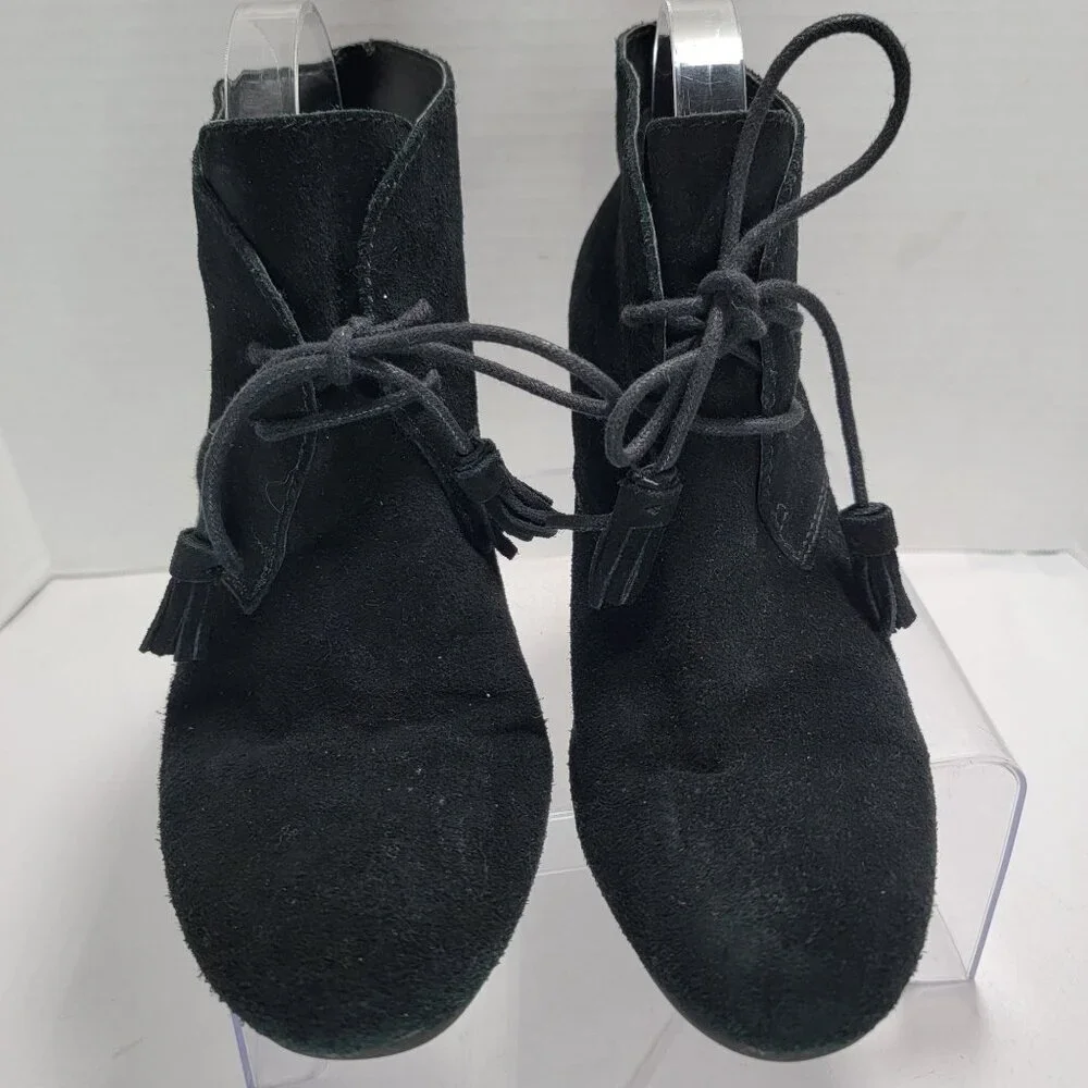 Crown Vintage Boots Womens 9.5 M‎ Spark Black Leather Wedge Ankle Bootie Casual